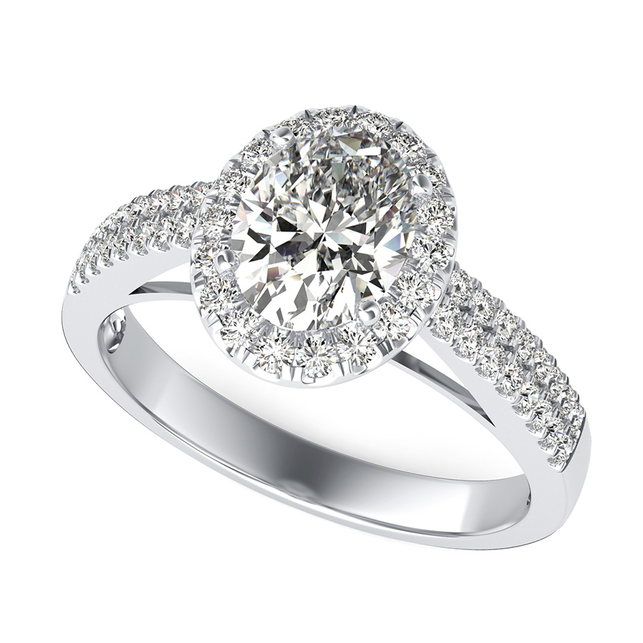 Double Band Cathedral Halo Engagement Ring